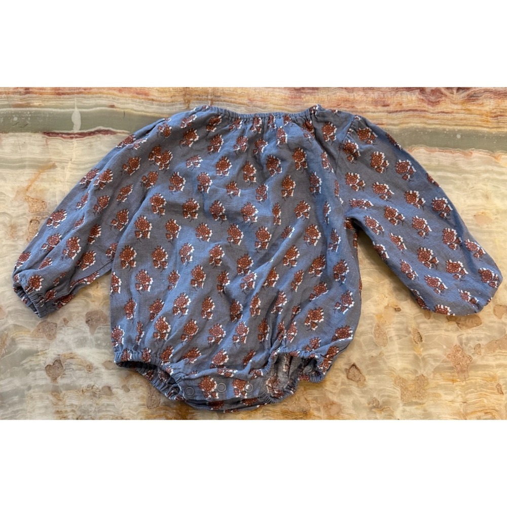 Rylee + Cru Baby Bubble Romper Blue Rust Floral Long Sleeve One Piece 3-6M